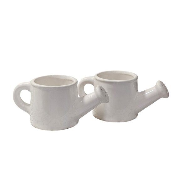 Set Of 2 Miniature Ceramic Watering Plant Pots White Approx 5" W x 2.5" T - Picture 1 of 5